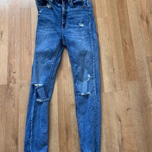 Stradivarius Blue Skinny Jeans High-Waisted Distressed